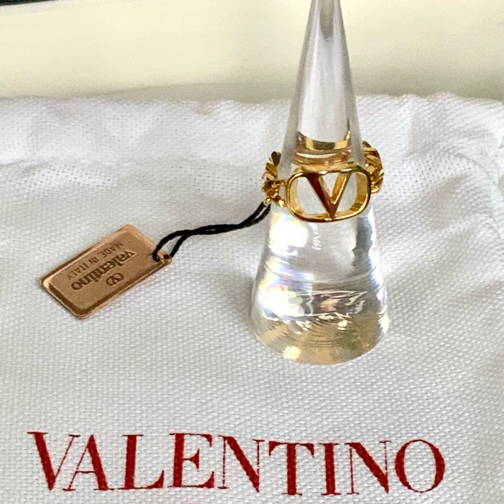 Valentino Gold-tone V Logo Braided Band Ring